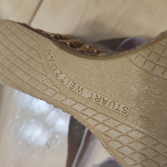 Stuart Weitzman Hubcaps Wedge Metallic Studded Espadrille Sandals 7M - Picture 14 of 17